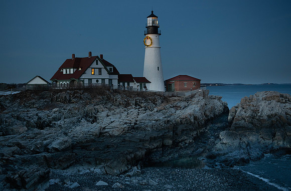 Portland Head Light.        Christmas Lighted